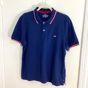 VINEYARD VINES MEN EDGARTOWN POLO SIZE MEDIUM NAVY RED WHITE  STRIPES TRIM